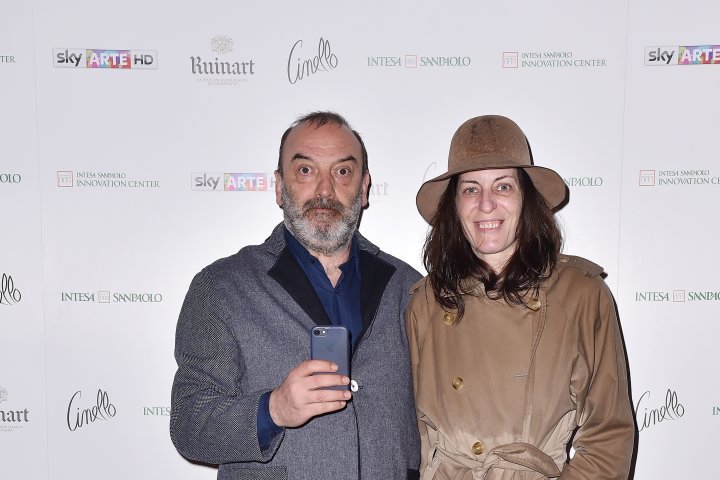 MILAN, ITALY - APRIL 11:  Romano Gianni and Varinia Poggiagliolmi attends Save The Artistic Heritage - Vernissage Cocktail on April 11, 2018 in Milan, Italy. 