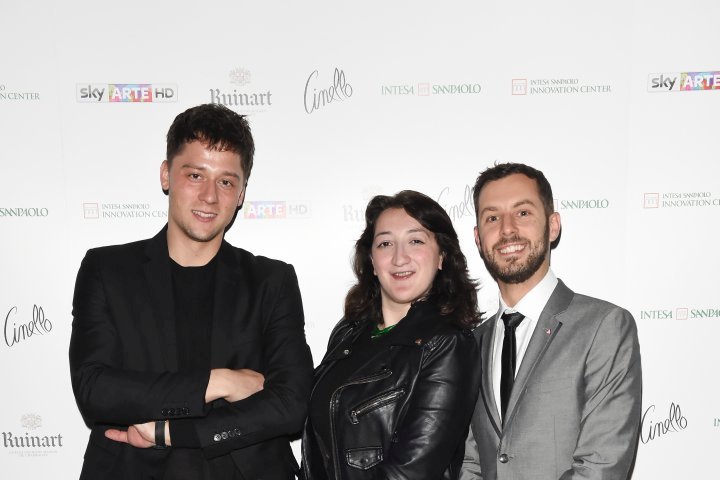 MILAN, ITALY - APRIL 11:  (L-R) Luca Dalla Valle, Greg and a guest attend Save The Artistic Heritage - Vernissage Cocktail on April 11, 2018 in Milan, Italy.  (Photo by Stefania M. D'Alessandro/Getty Images for Cinello) *** Local Caption *** Luca Dalla Valle;Greg